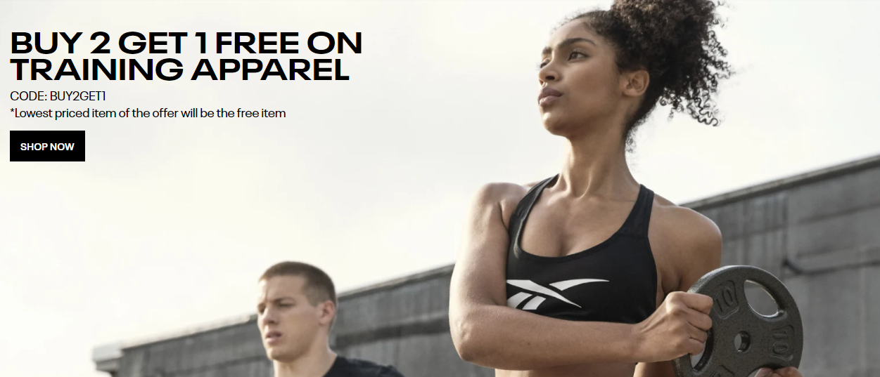 Reebok buy 2 get 1 free on all training apparel with promo code