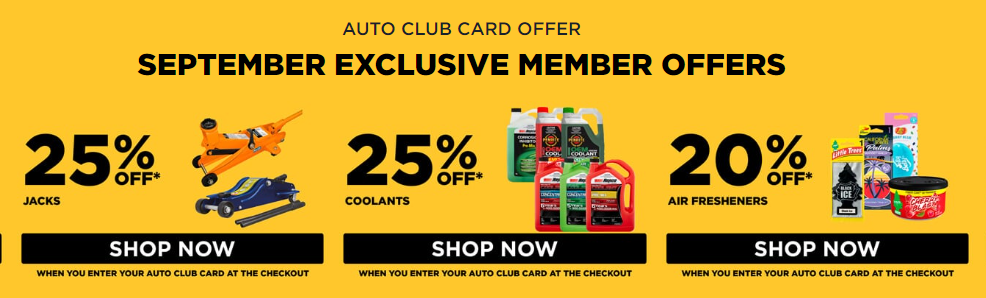 Repco Auto Club September Member offers 25% OFF car jacks, stands, coolants, covers, & more