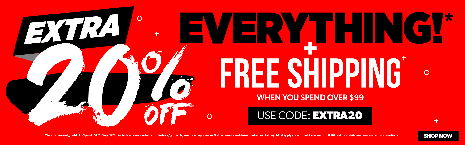 Extra 20% OFF on everything + free shipping
