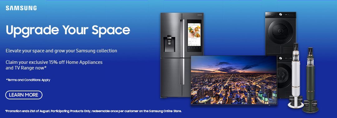 Claim your exclusive 15% OFF Home Appliances and TV range at Samsung