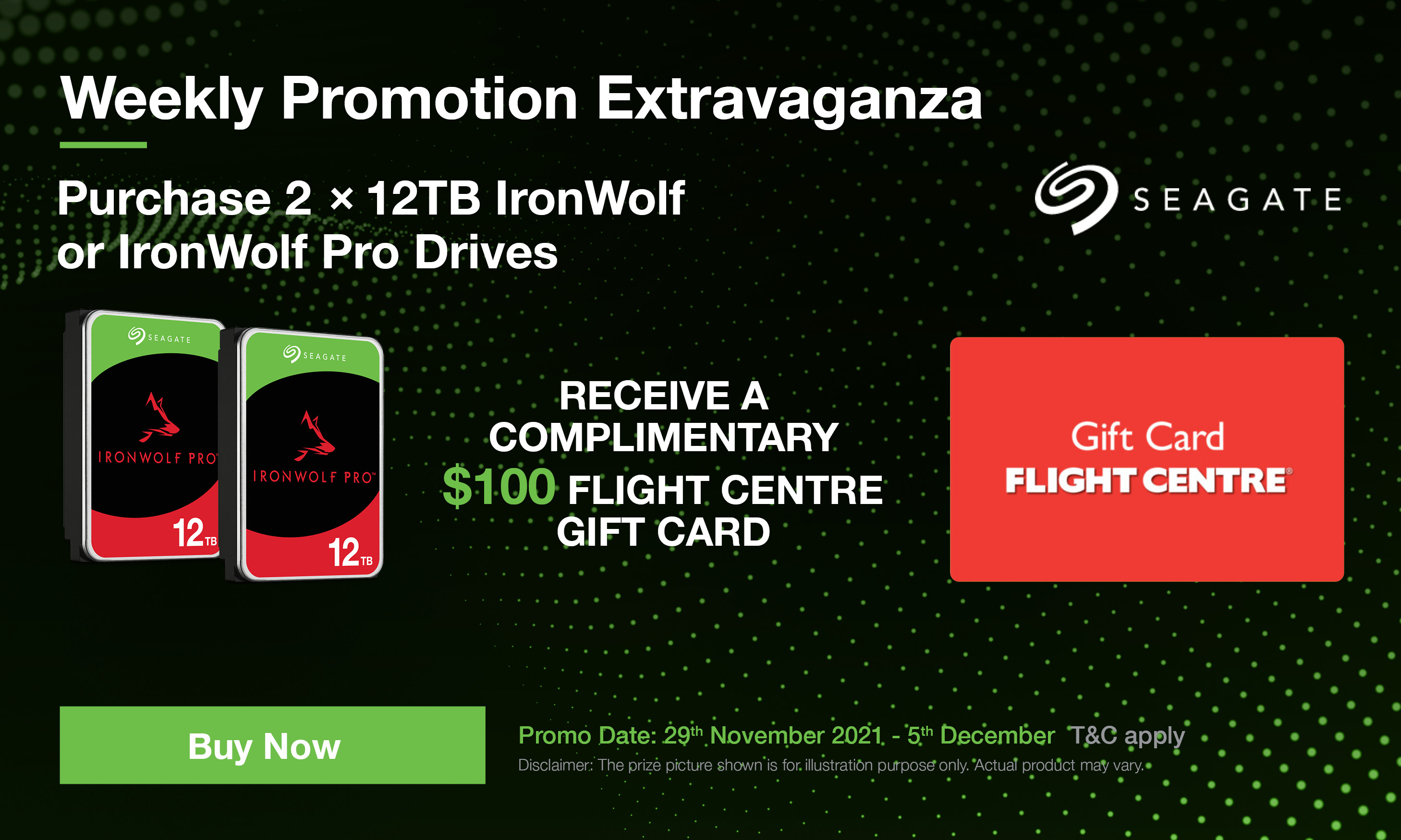 Get $100 Flight Centre gift card when you buy 2 12TB Seagate Ironwolf drives at Shopping Express