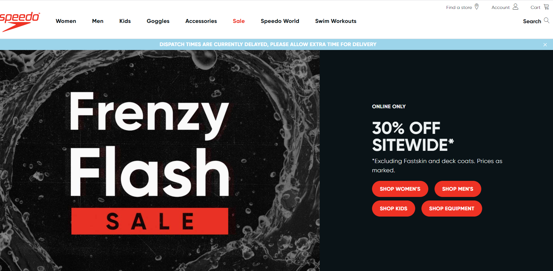 Speedo Frenzy sale  30% Off Sitewide including men, women, kids swimwear