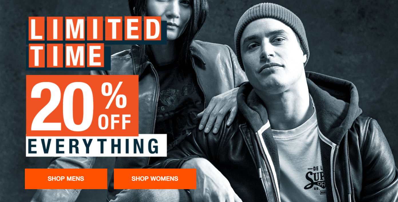 Superdry 20% OFF on everything for men and women