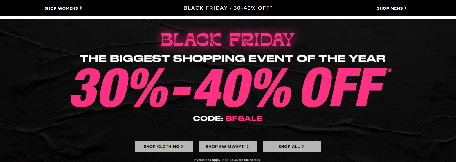 Sufstitch Black Friday extra 30-40% OFF with coupon on clothing, swimwear & more