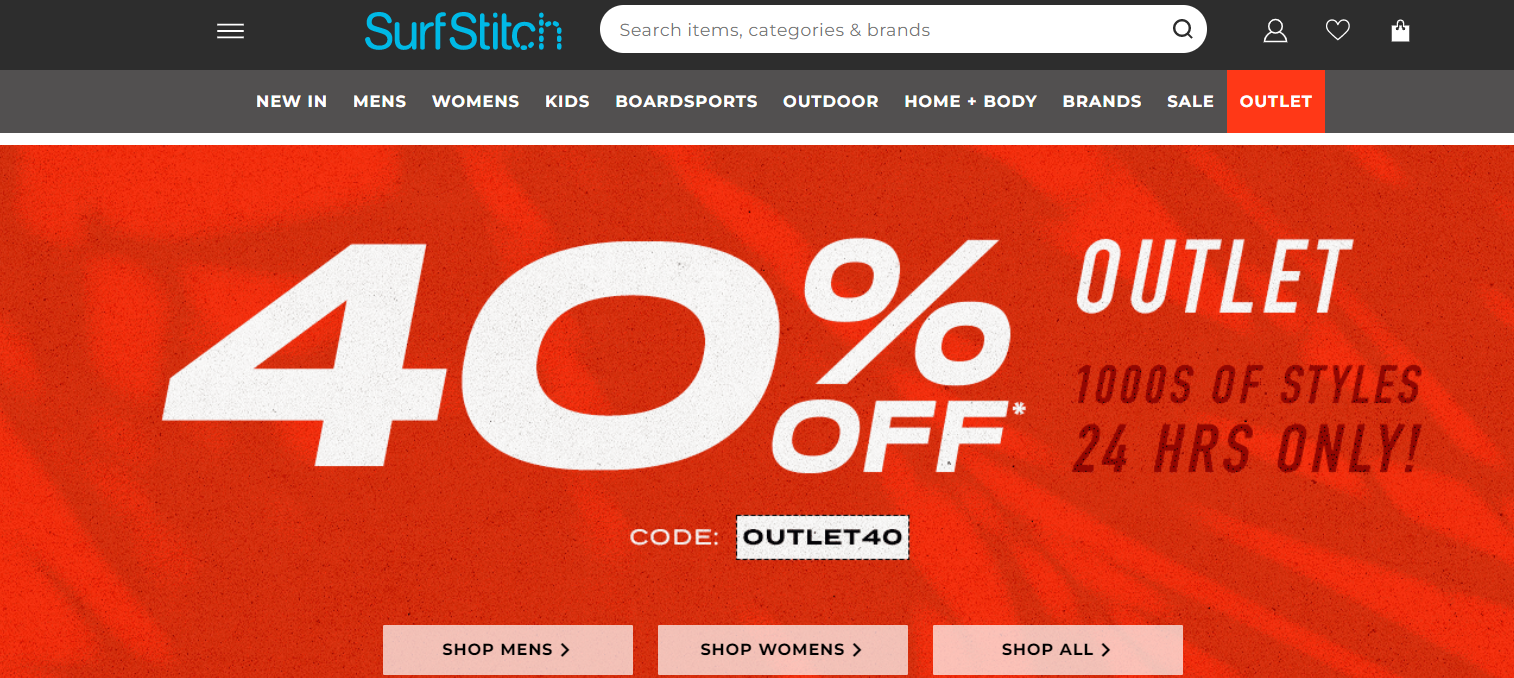 Surfstitch extra 40% OFF outlet items for men, women & kids with promo code