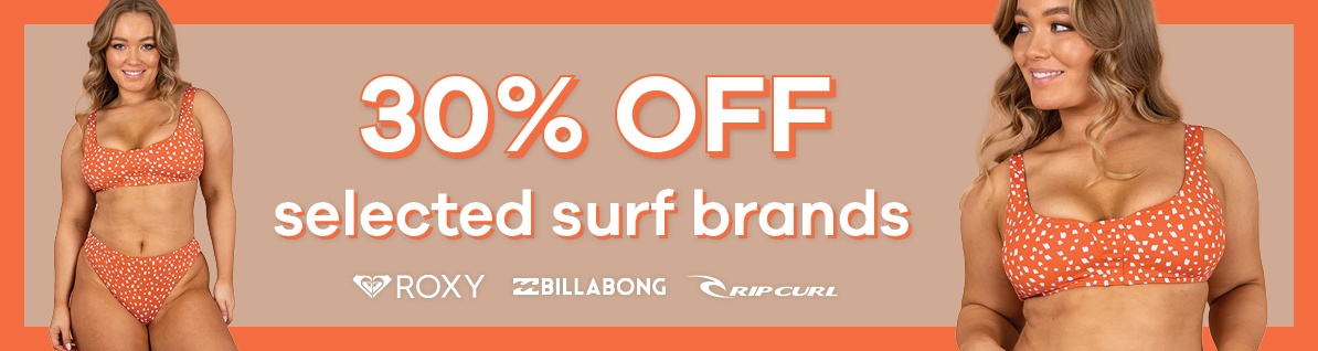 30% OFF on selected surf brands like Roxy, Billabong & more at Swimwear Galore