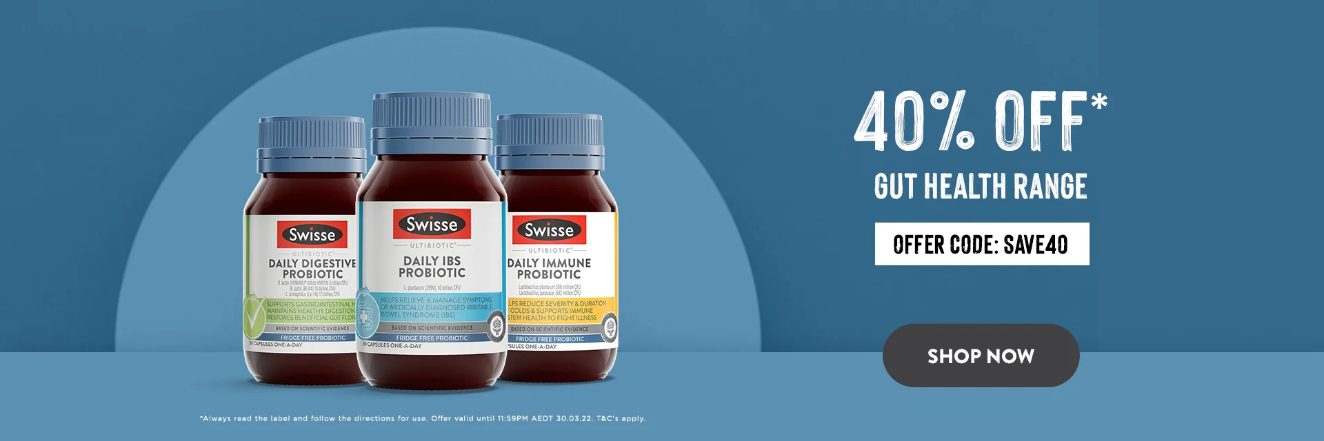 Swisse extra 40% OFF on GUT Health range with promo code