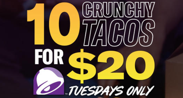 Get 10 Crunchy Tacos for $20 at Taco Bell this Tuesday[NSW]