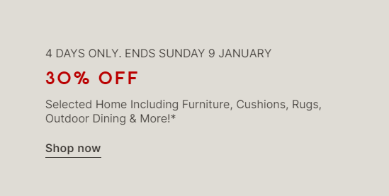 Target 30% OFF on selected homeware including furniture, cushions, rugs, outdoor dining & more