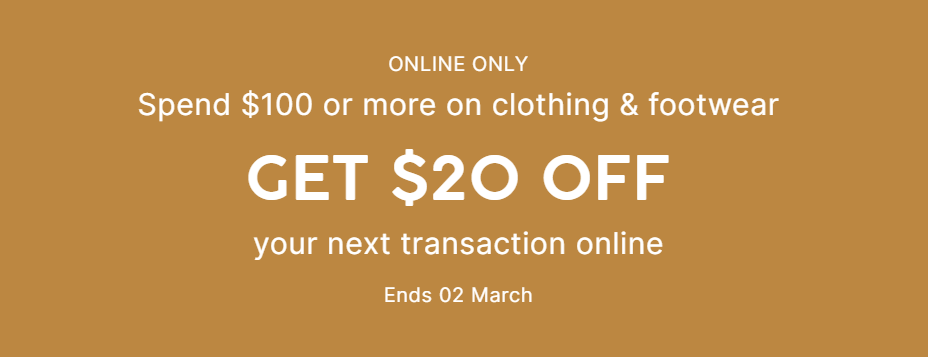 Target extra $20 OFF on next purchase when you spend $100 on clothing &footwear