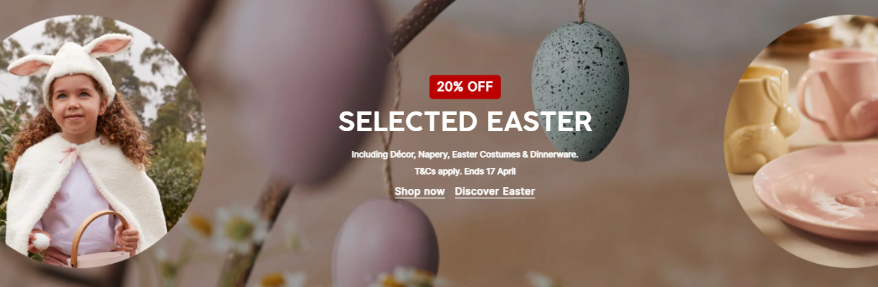 Target 20% OFF on selected Easter items including decor, Napery, costumes & more