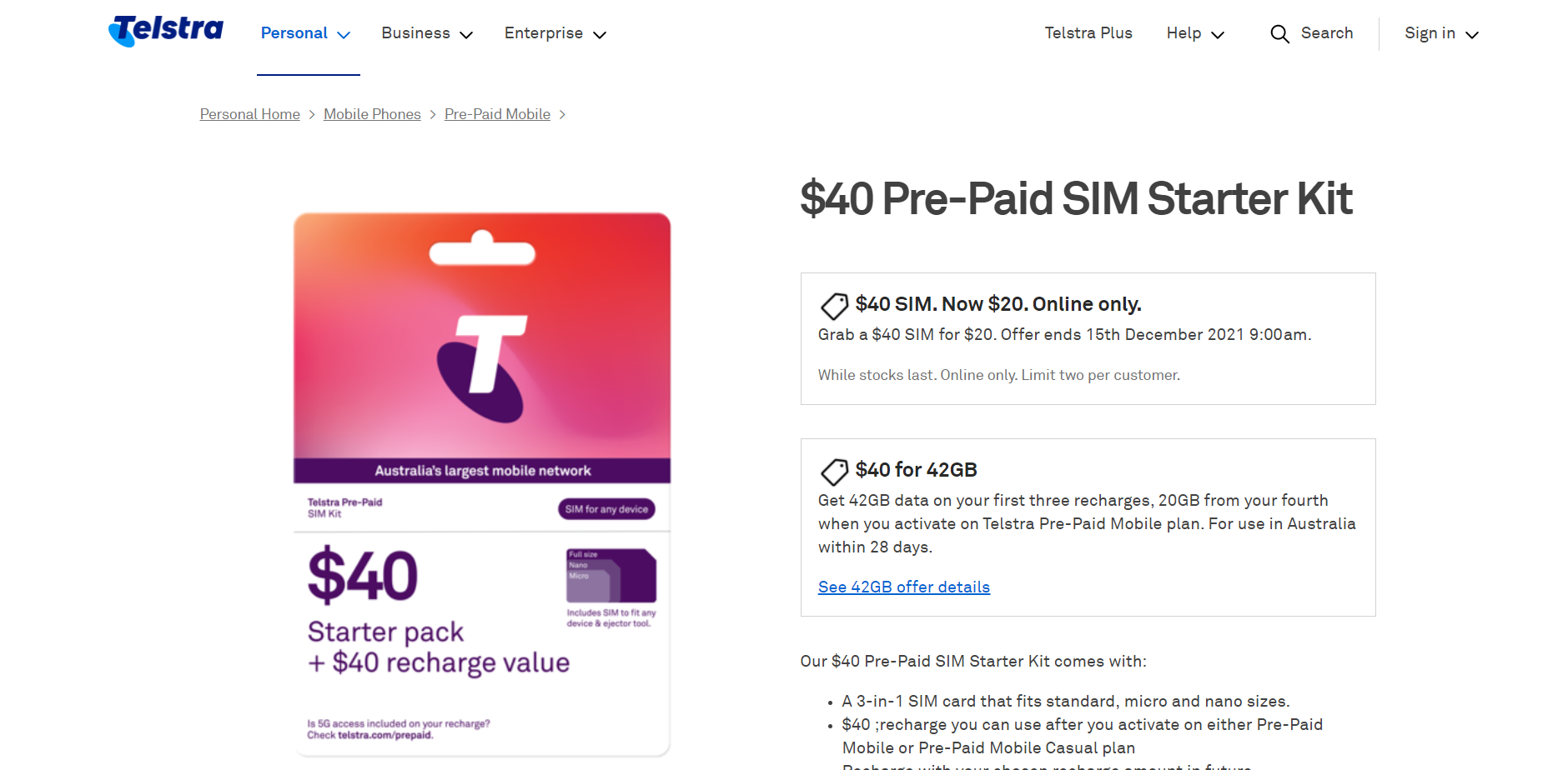 50% OFF on $40 Pre-Paid SIM Starter Kit now $20 for new customers