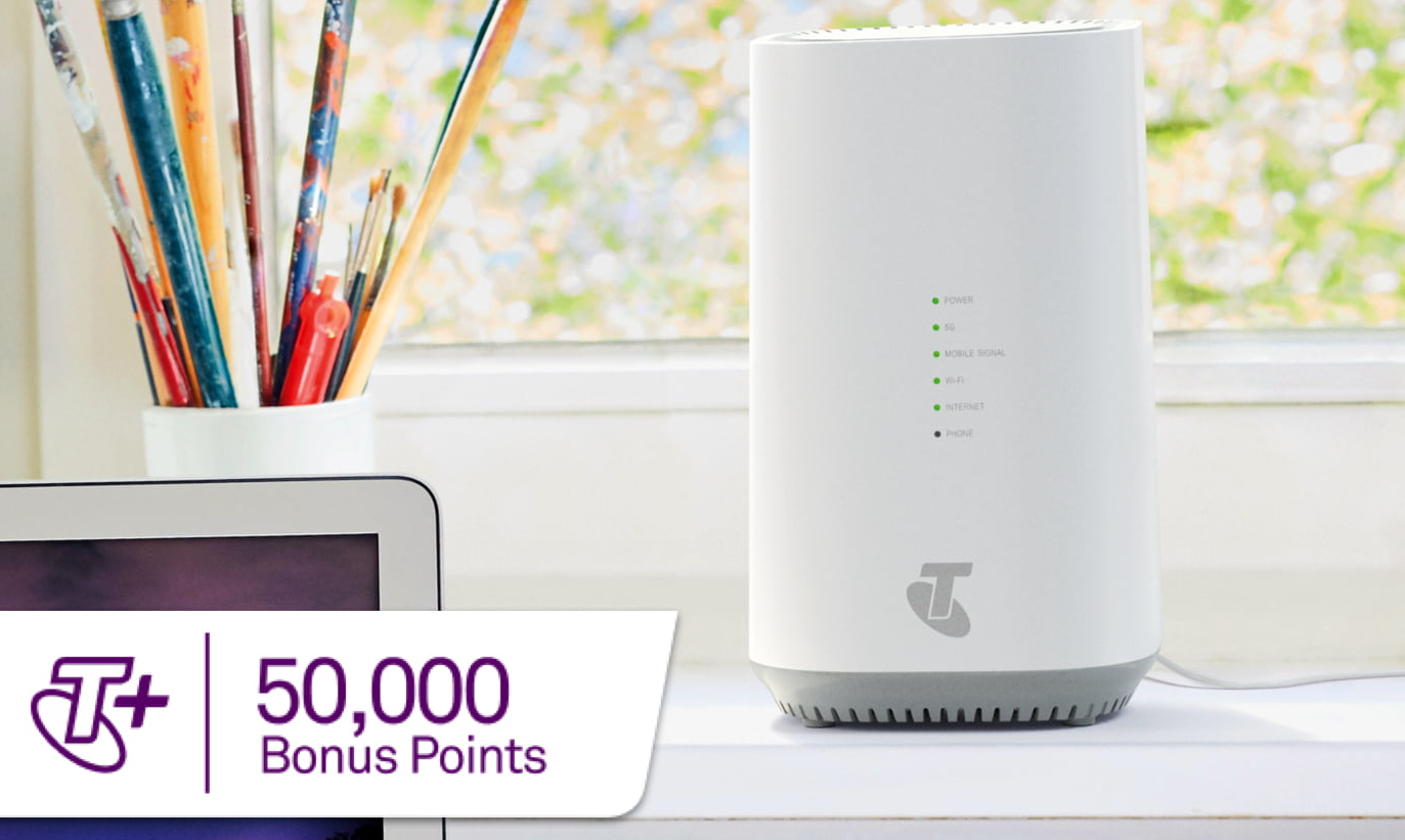 Get 50,000 Telstra Plus bonus points when you take up a new 5G Home Internet plan