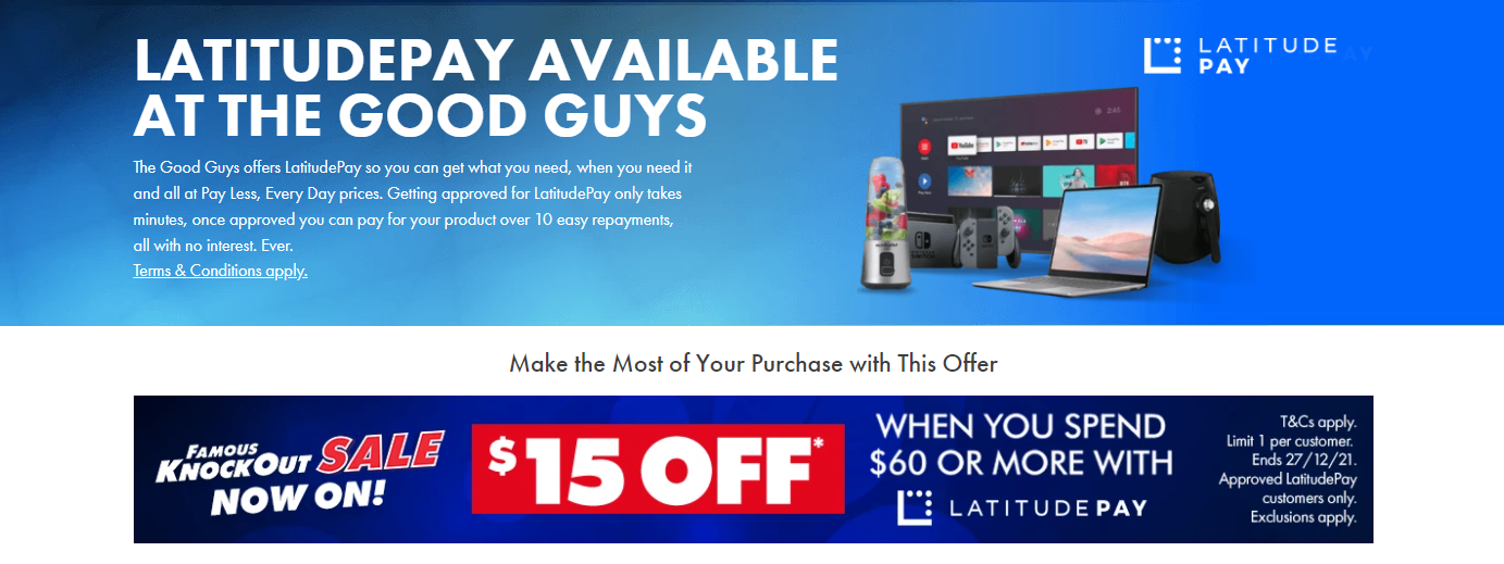 The Good Guys $15 OFF $60+ with LatitudePay