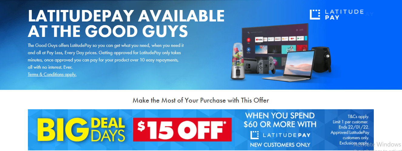 The Good Guys $15 OFF $60+ with LatitudePay