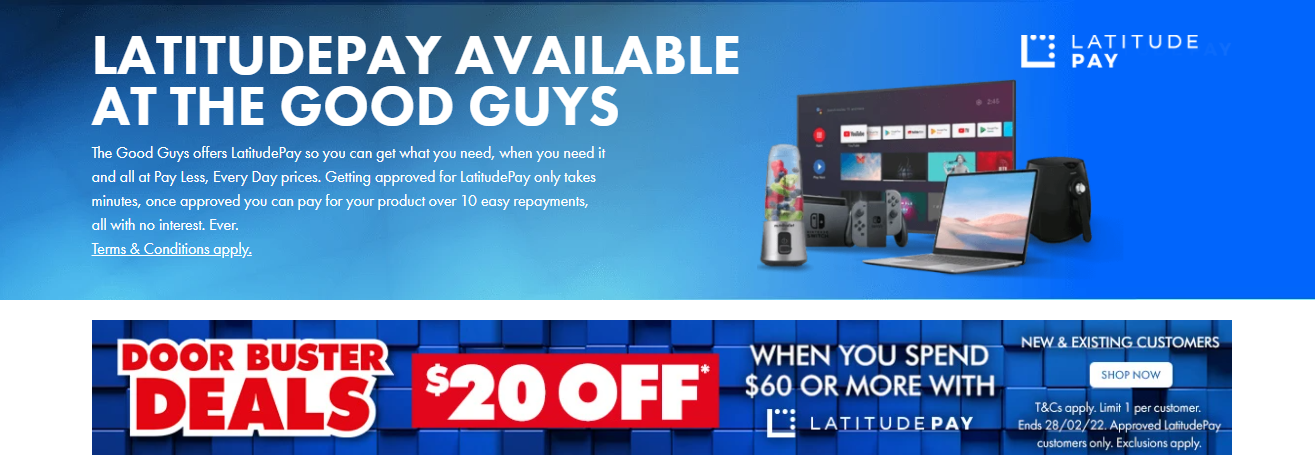 The Good Guys Door Buster Deals $20 OFF $60+ with LatitudePay