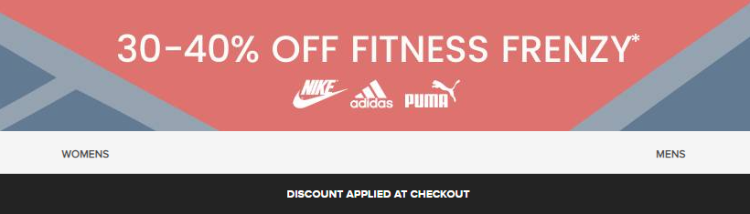 30-40% OFF Fitness frenzy sale including Nike, Adidas, Puma and more