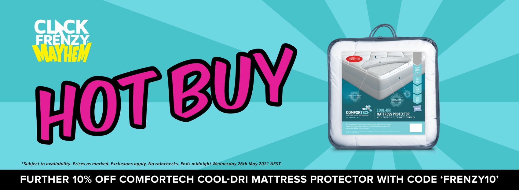 Save 40% off on Tontine comfortech cool dri mattress protector plus further 10% OFF