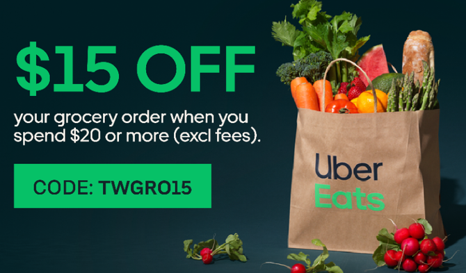 Extra $15 OFF $20 on grocery order with Uber Eats promo code