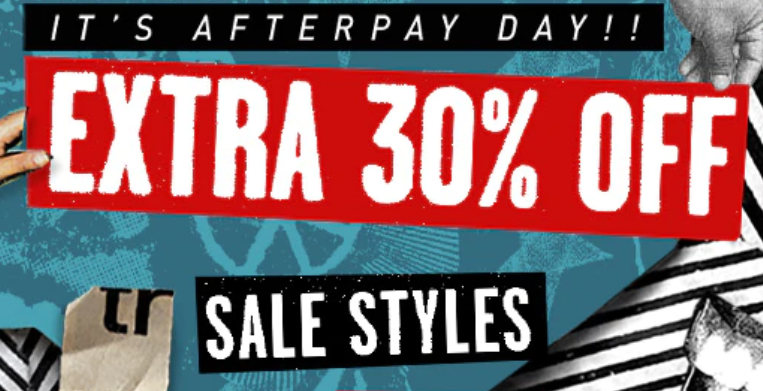 Volcom Afterpay Day sale extra 30% OFF on sale styles for men, women & kids with promo code