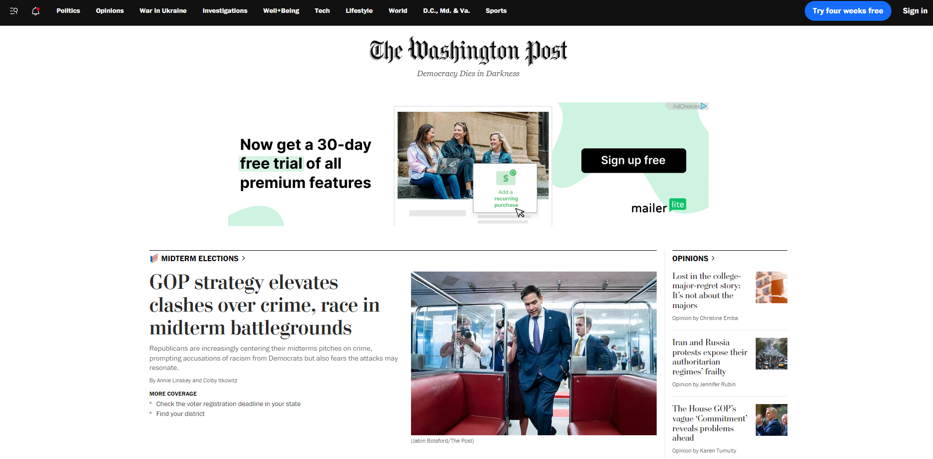 Washington Post Try four weeks free. Then $4 (was $9) Cancel anytime